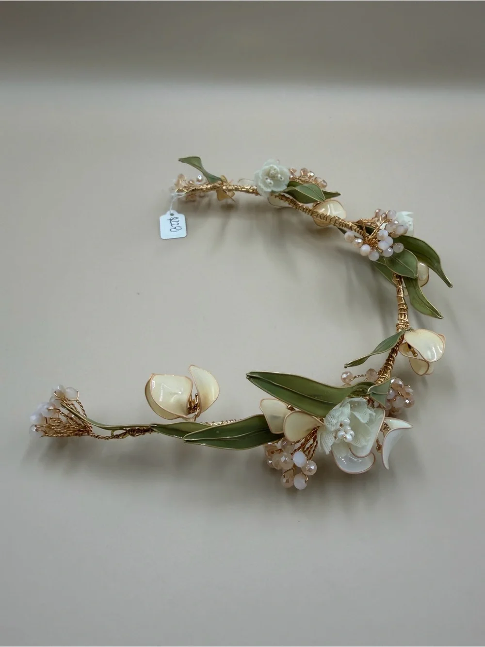 Boho Floral Bridal Crown Gold Green Leaf Wedding Hair Vine Headpiece